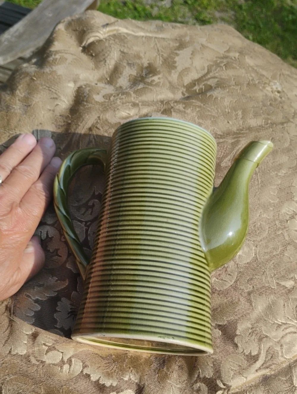 🫖  VINTAGE TEAPOT  Olive Swirl Design CHARMING Japan CHARACTER